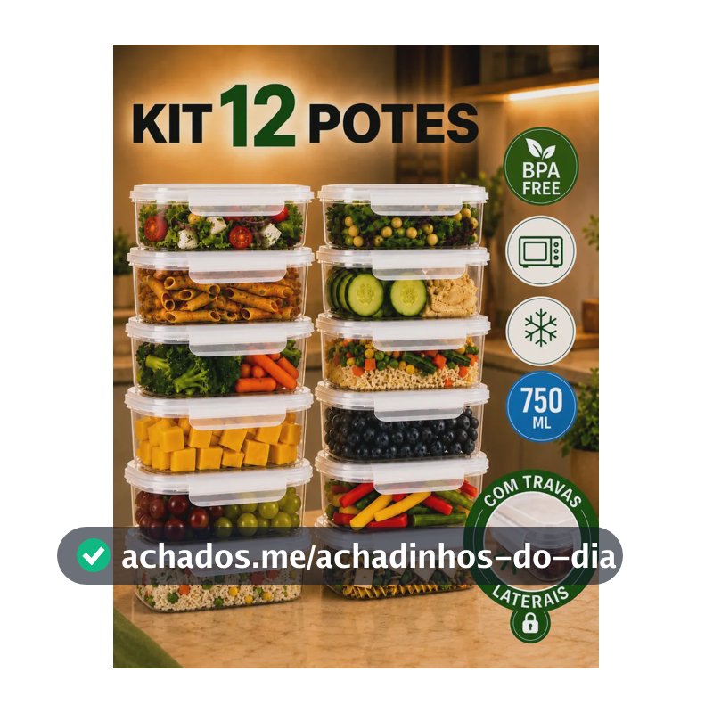 Kit 12 Potes Plásticos 750ml Para Alimentos Hermético Freezer Microondas Marmita Sem Bpa Organizador Com Tampa E Travas Peculiari