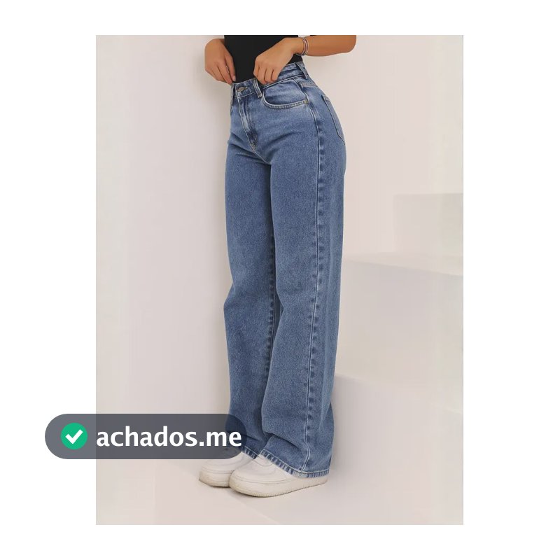 Calça Jeans Wide Leg Feminina Cintura Alta Pantalona Jeans Marmorizado Liso 40