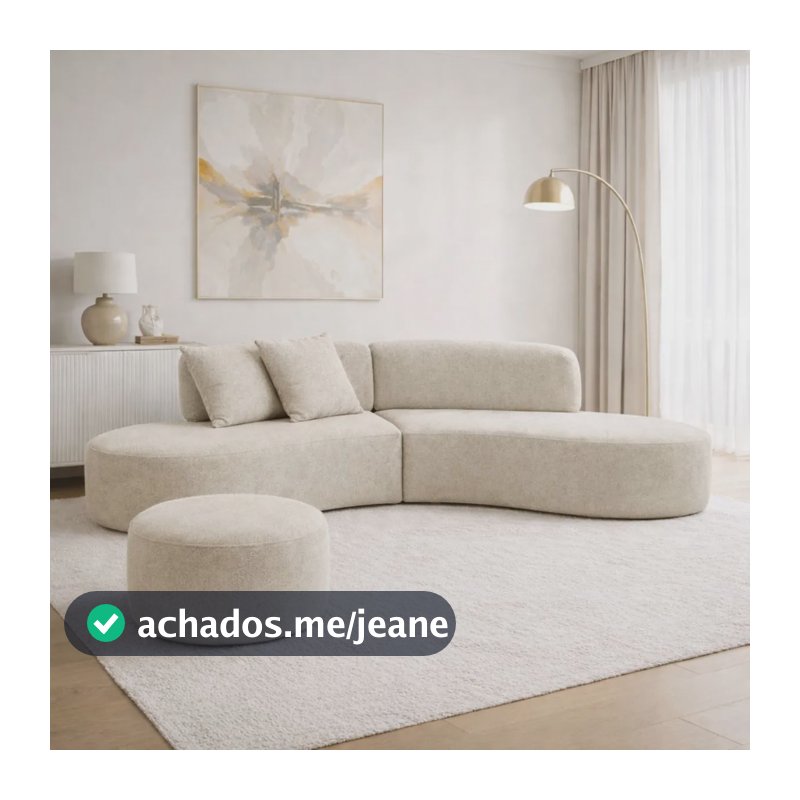 Sofá Virginia Suede 2m Com Puff Macio Confortável Luxo Bege Liso