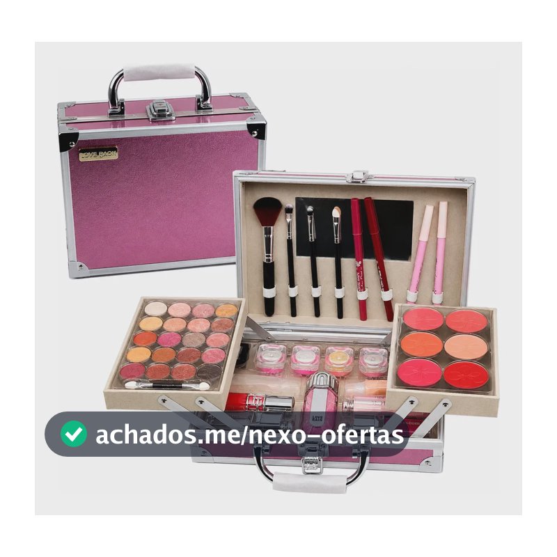 Maleta De Maquiagem Completa Lapis Gloss Sombra Blush Pincel Rosa