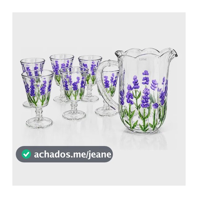 Jogo De Jarra Com 6 Taças Lavanda Cristal 1,3l 240ml Lyor Transparente Com Desenho De Lavanda
