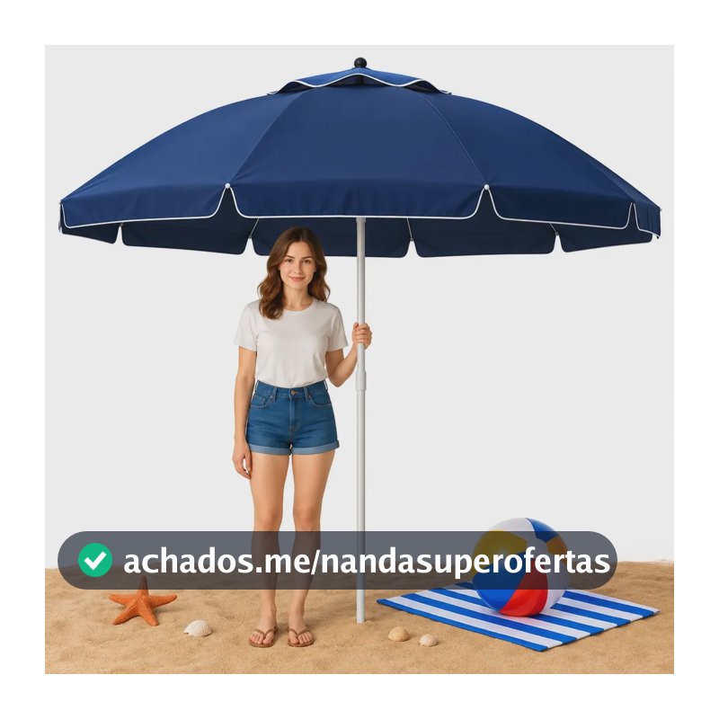 Guarda Sol Gigante 2,40m Uv Praia Piscina Camping Pesca Verão Cor Azul Marinho Vai De Tech