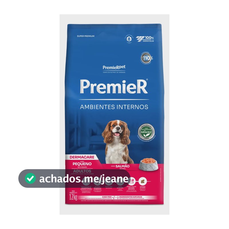 Ração Premier Ambientes Internos Dermacare Adultos Pequeños 12kg