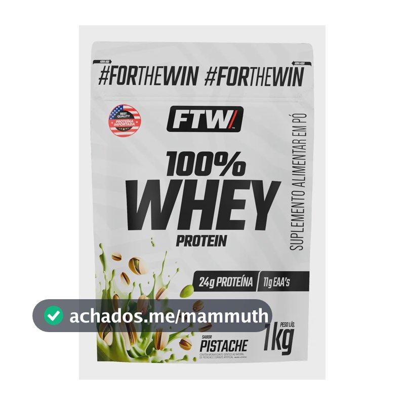 Whey Protein 100% Concentrado Refil 1kg Sabor Pistache - FTW