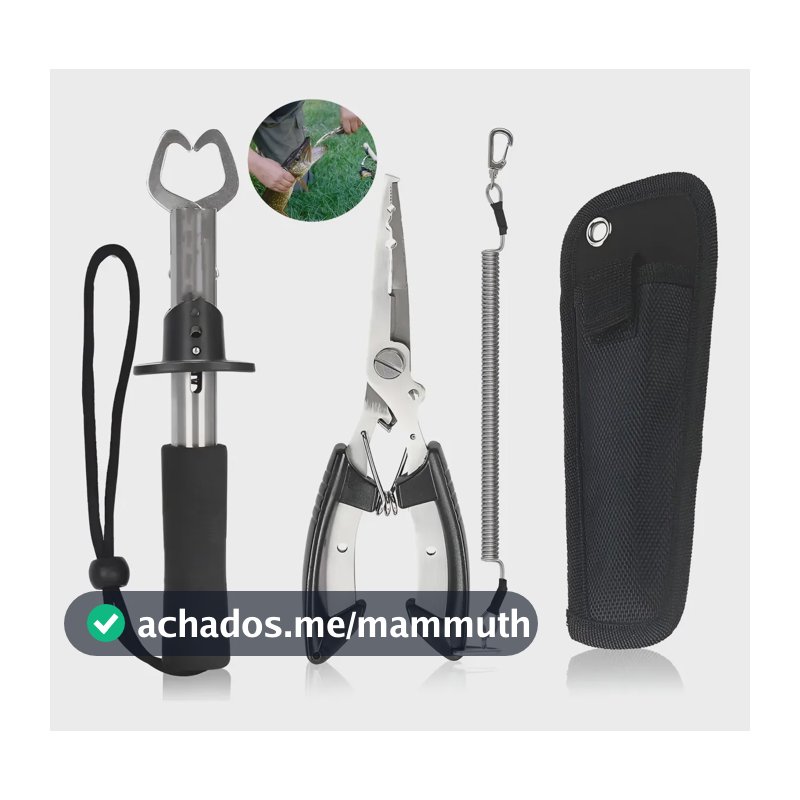 Kit Pesca Alicate Contenção Peixe + Alicate Bico Saca Preto