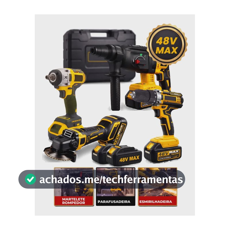 Kit Multi ferramentas 4 Em 1 48V Sem Fio Com 2 Baterias Furadeira Parafusadeira Martelete Esmerilhadeira Chave De Impacto Com Maleta Alta Potência Uso Profissional Doméstico Multiferramentas Hardline