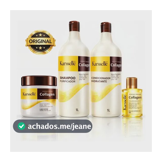 Kit Karssellé Máscara 500g + Shampoo 1l + Cond 1l + Óleo 7ml
