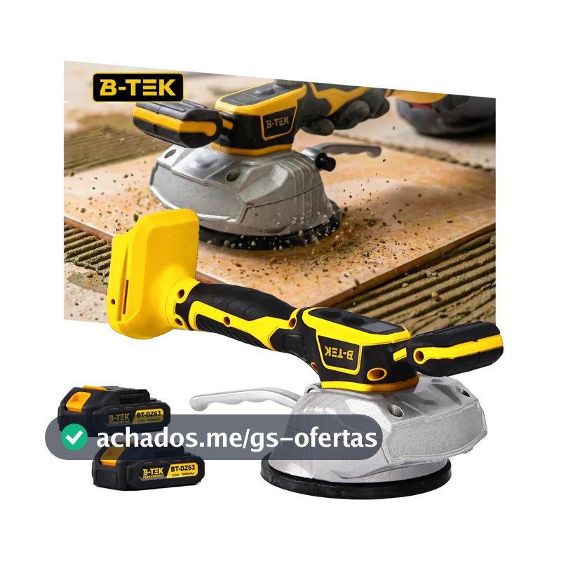 Máquina De Assentar Piso Porcelanato 21V B-TEK DZ-60 Profissional Vibratória Ventosa 130mm 2 Baterias Sem Fio Até 120kg 8 Velocidades Brushless Para Obra Pedreiro Cerâmica