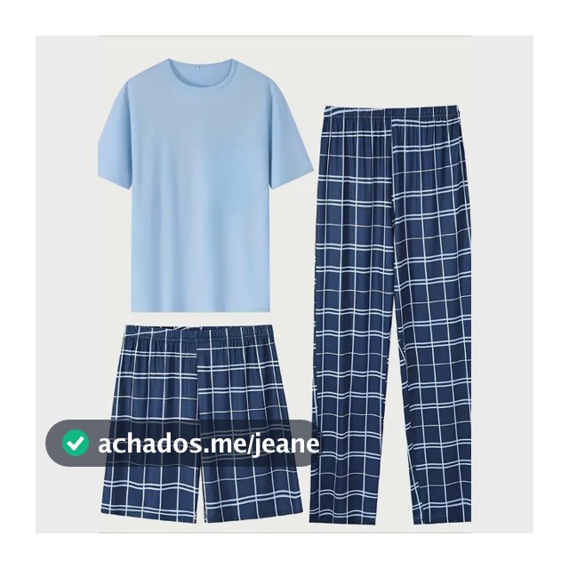 Pijama 3 Peças Camiseta Short Calça Masculino Multicolored Listras L