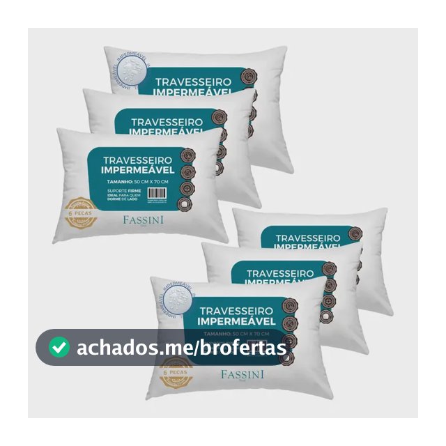 Kit 6 Travesseiros Antialérgico Impermeável 50x70 Lavável  Branco