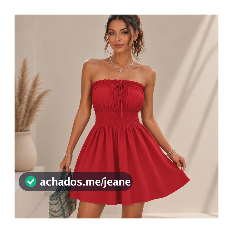 Vestido Tubinho Tomara Que Caia Lastex Alça Amarração Casual Vermelho M 40-42