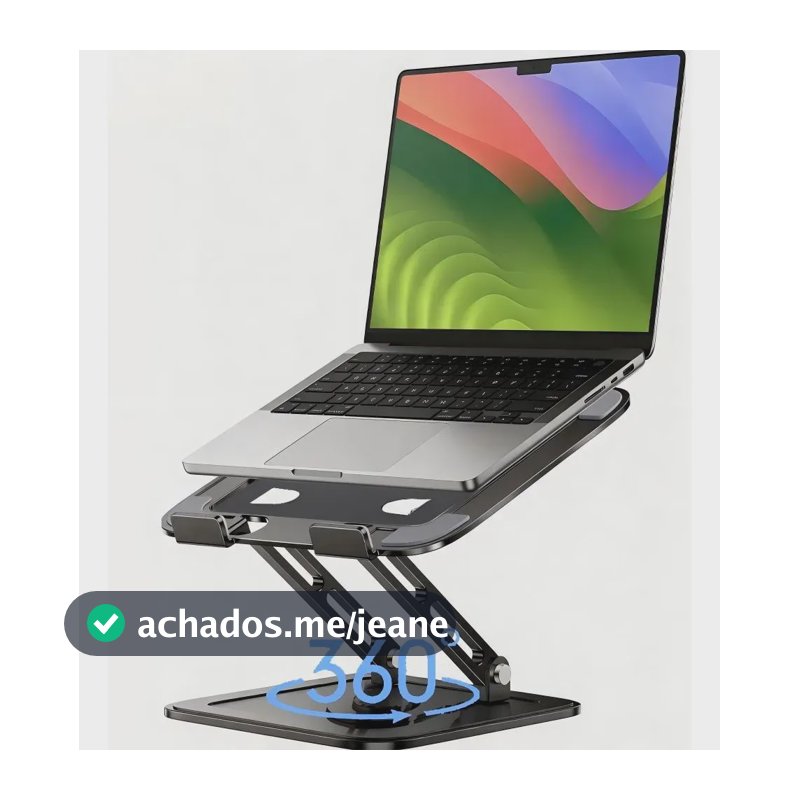 Suporte De Mesa Metal Para Notebook Eletro Mex Gira 360° suporte ergonômico para laptop para mesa, mesa dobrável e portátil para computador, compatível com MacBook Pro e Air (10-16") Preto