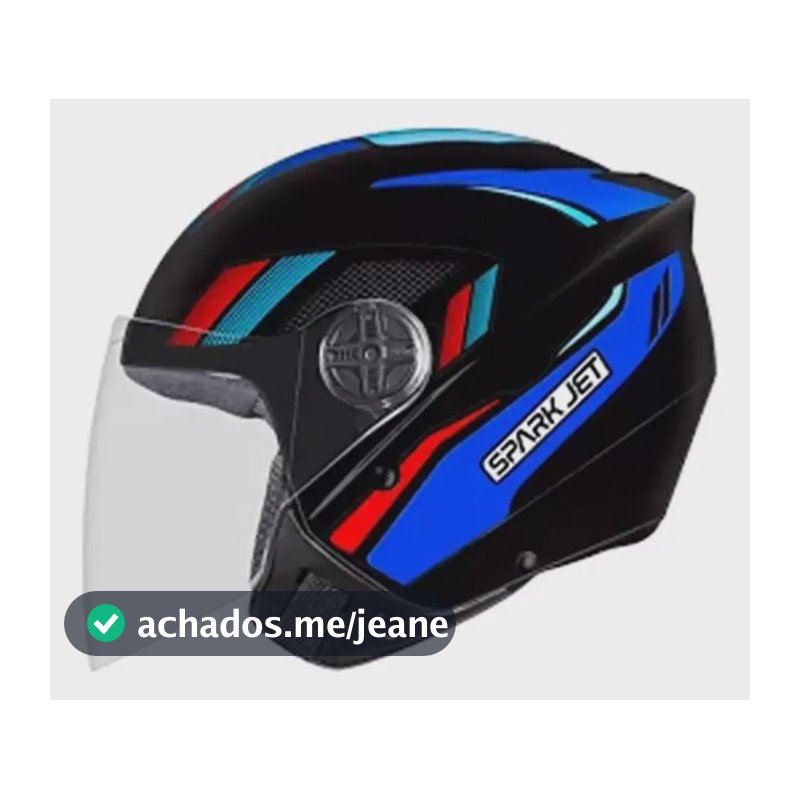 Capacete Moto Aberto Ebf Spark Jet Sting Feminino Masculino Preto- Azul/ Brilhante Liso Brilhante 57/58
