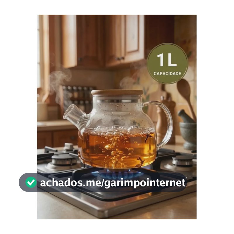 Bule Chaleira 1L Vidro Com Infusor E Tampa Bambu Chá Alça Café PÍTIA