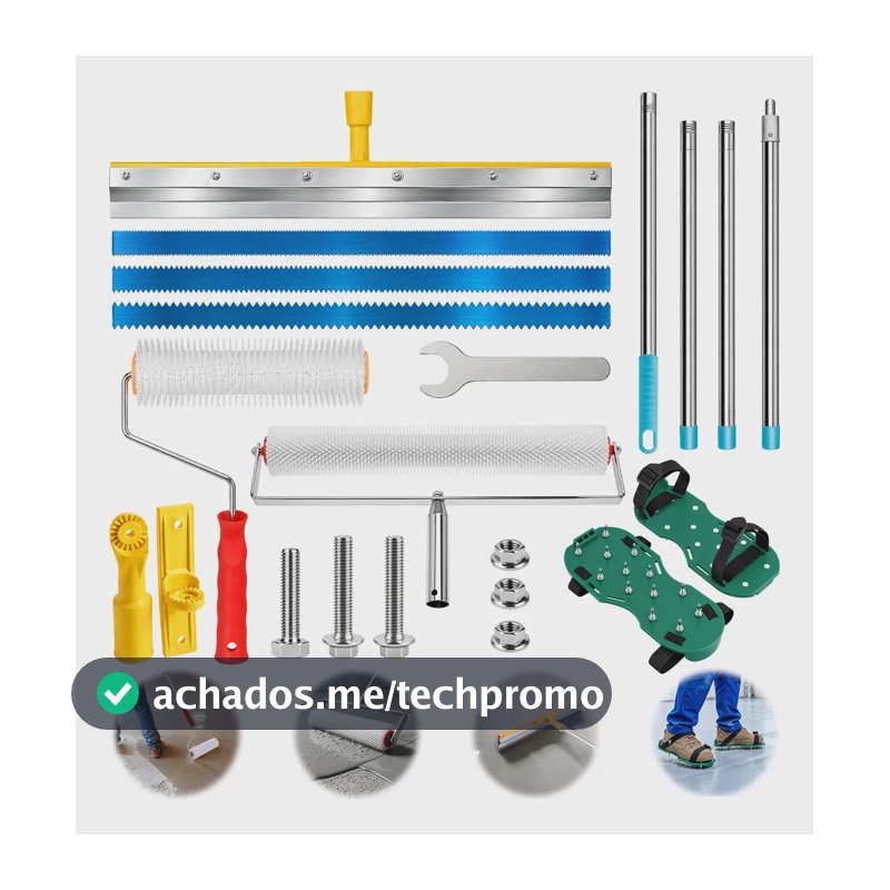 Kit Rodo Dentado Nivelador Autonivelante Rolo Fura Bolhas Amarelo