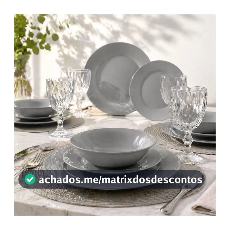 Aparelho De Jantar 16 Peças De Vidro Cinza Com Taça Diamond Conjunto Mesa Posta Completo Jogo De Pratos E Taças Sayonara