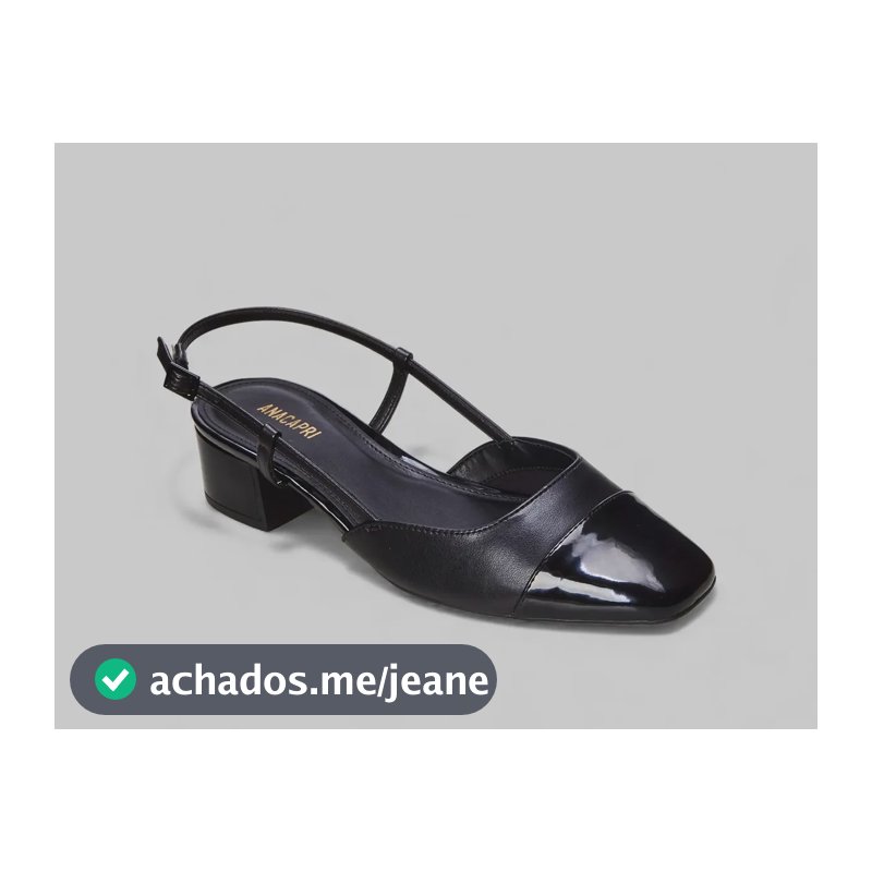 Scarpin Sligback Salto Bloco Baixo Verniz Anacapri Preto Liso 36 Br