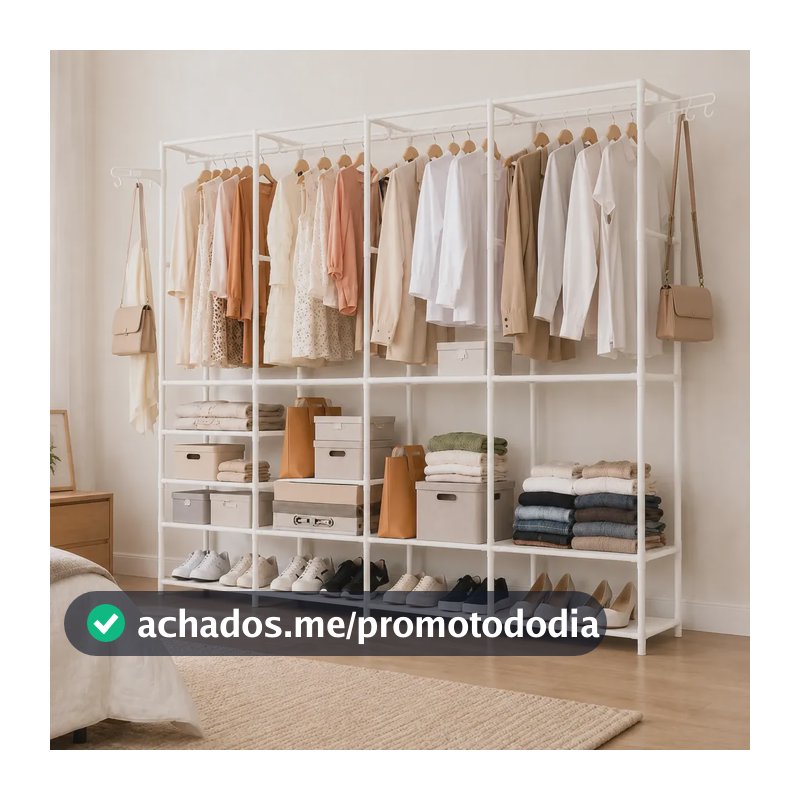 Arara Organizadora 4 Colunas Closet Cabideiro 10 Prateleiras Branco
