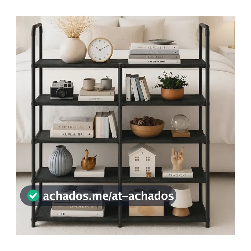 Estante Multiuso 5 Prateleiras Organizador Sapateira Caixa Preta Resistente Metal Plástico E Tnt