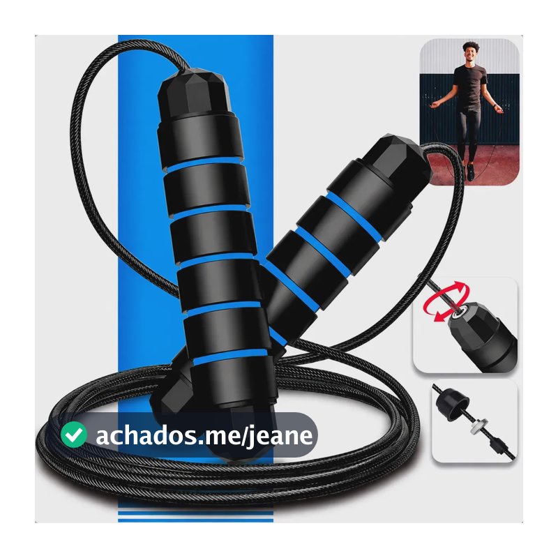 Corda de Pular Speed Rope 3M Profissional Academia Cross Fit com Rolamento Duplo Cabo de Aço e Pegadores Emborrachados Ajustável