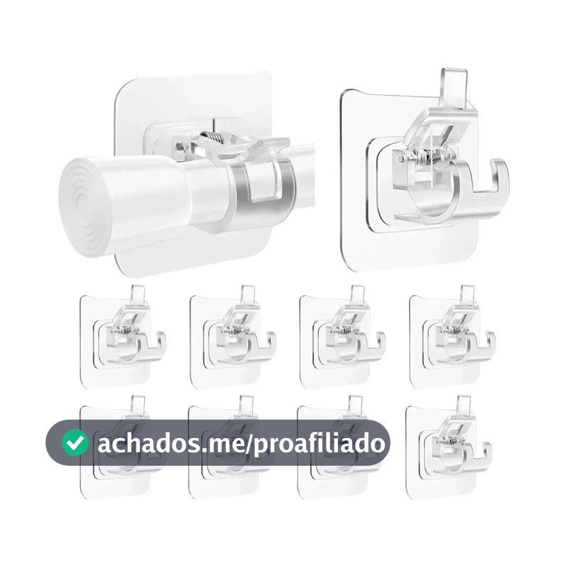 Suporte Adesivo Varão Cortina Haste Gancho Kit 10u Sem Furos Transparente