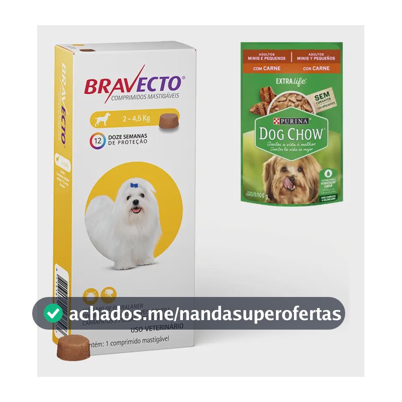 Antipulgas Carrapato Bravecto Cães 2a4,5kg  + Brinde Sache