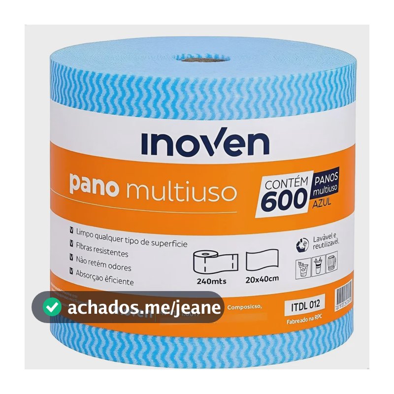 600 Panos Multiuso Perfex 20x40cm Inoven Rolo 240m Limpeza