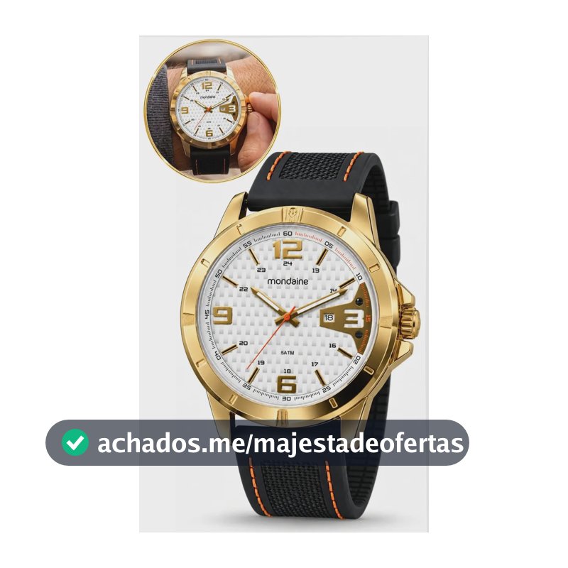 Relógio De Pulso Mondaine Com Corria De Silicone Cor Preto - Fondo Branco - Bisel Dourado