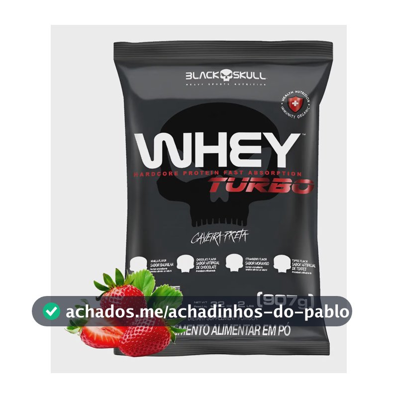 Super Whey Protein Turbo Hipercalórico Black Skull Pharma Proteina Maltodextrina Refill Sabor Morango