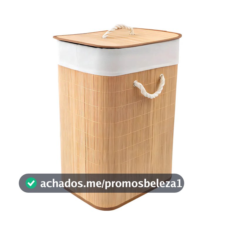Cesto para Roupas Bambu Dobrável com Tampa Bege 60L Texfine