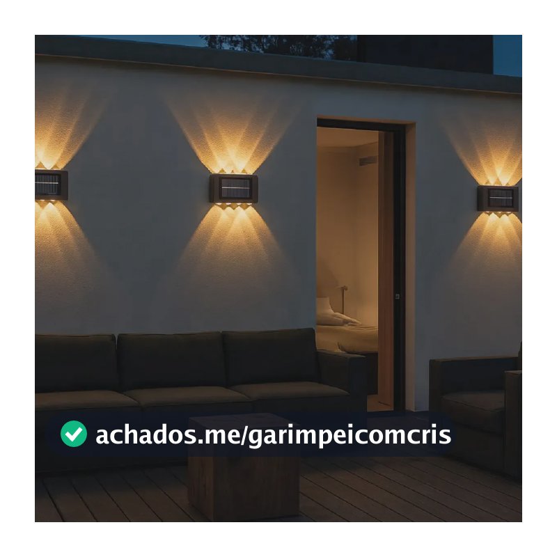 Kit 4 Luminária Arandela Solar 10 Led Luz Quente Prova Dágua Preto