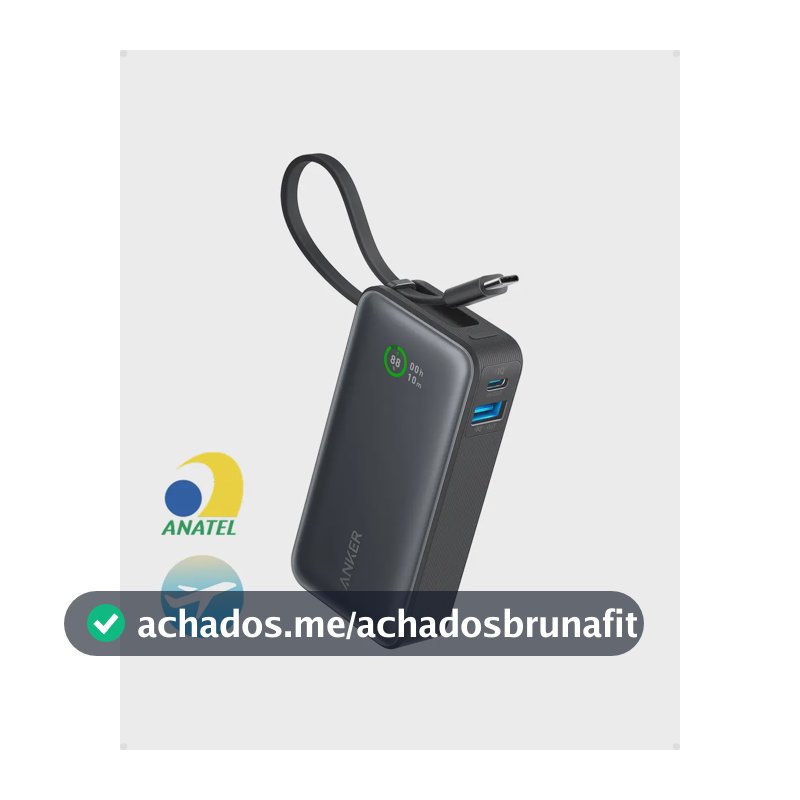 Carregador Portátil Power Bank Anker Nano 10000mah 30w Turbo Com Cabo Usb-c Embutido E Tela Digital Leve E Compacto Original Preto