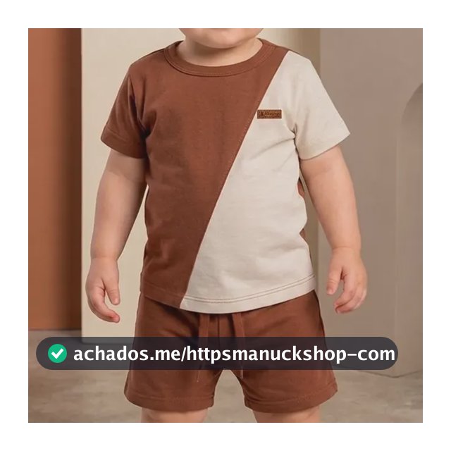 Conjunto Bebe Menino Masculino Com Recorte Moderno Casual Marrom/areia 1 (veste 6 A 12 Meses)