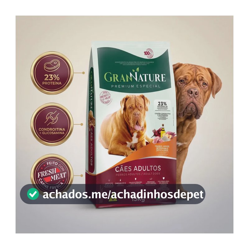 Ração GranNature Premium Especial Fresh Meat Carne Fresca Cães Adultos 15kg Frango Arroz Beterraba Batata-Doce