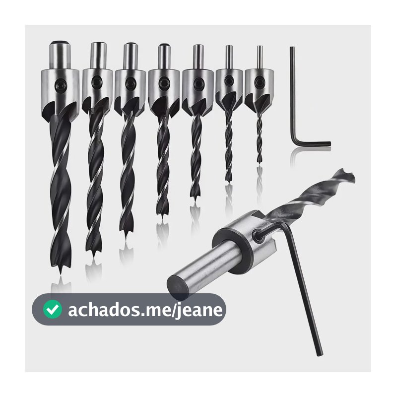 Kit 7 Brocas Rebaixo Parafuso Madeira Premium Com Limitador