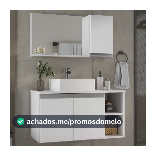 Gabinete Armário Banheiro Completo 80cm - Puxador Alumínio