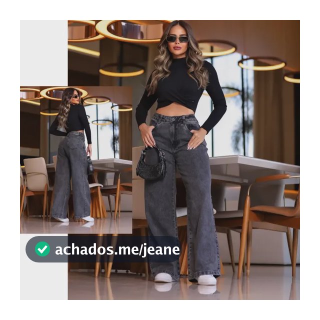 Calça Jeans Wide Leg Cargo Feminino