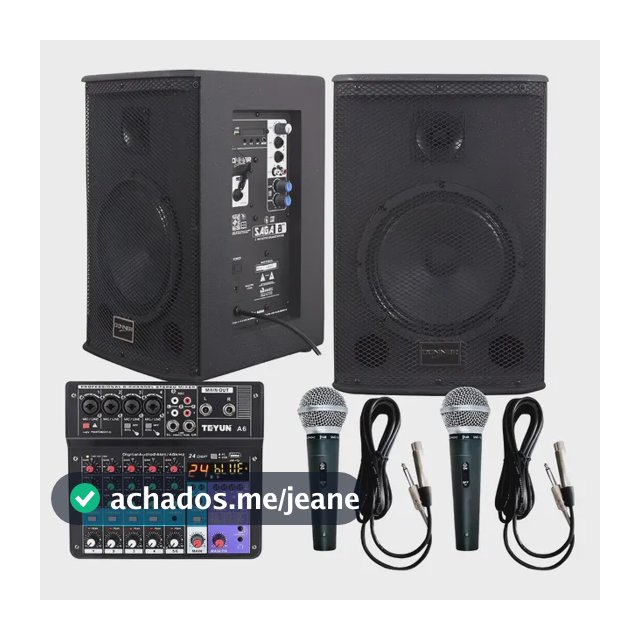 Kit Caixa Saga 8 Ativa Passiva Mesa 6 Canais 2 Microfones