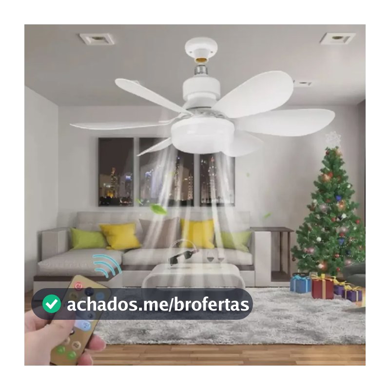 Novo Ventilador Teto 100W 6 Hélices com Controle Ajustável Bivolt E27 Lâmpada Led Silencioso