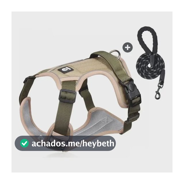 Kit Peitoral E Guia Cachorro Refletivo Ajustavel Com Alca Cáqui Peito 46-65 Cm M Caqui Colete-corda