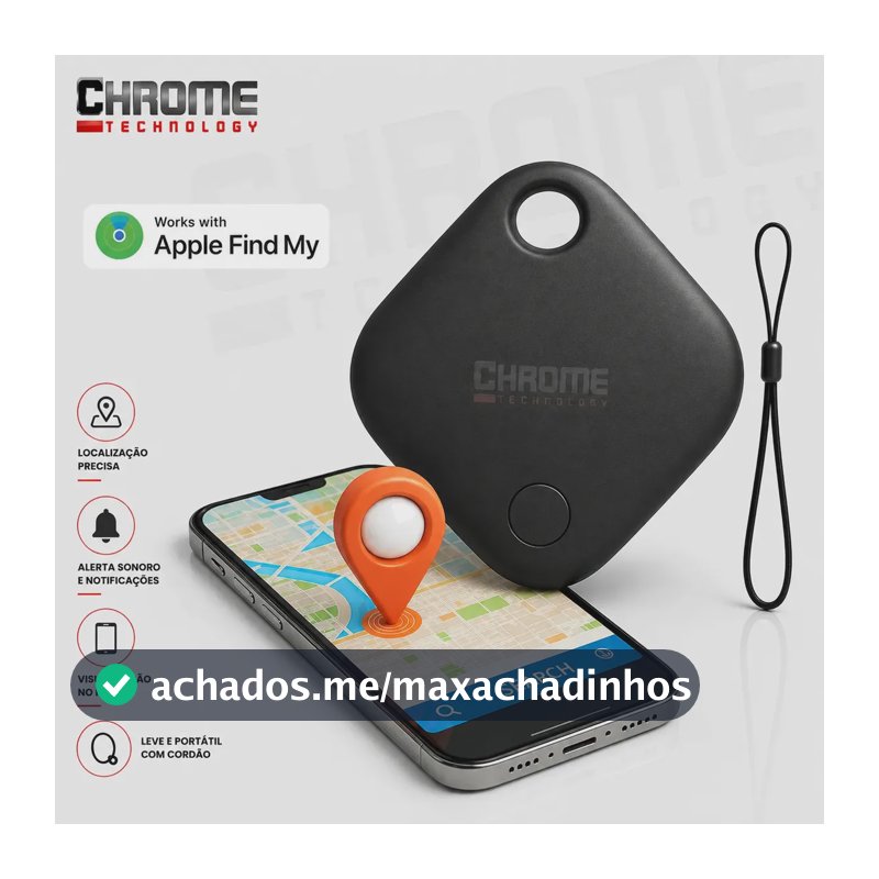 Mini Localizador Rastreador Smart Tag Gps Com Cordão Chaveiro Cor Preto Compatível Com iPhone Apple Chrome Technology
