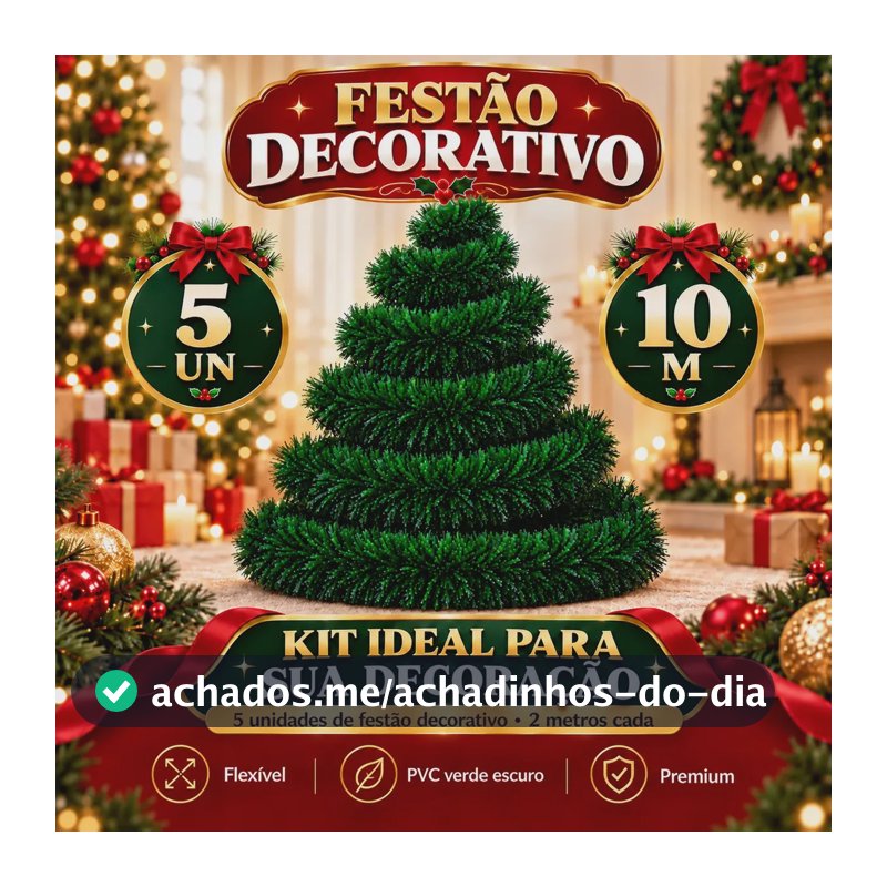 Festão Arvore de Natal Cheio Grosso Flexível Decoração De Natal 10 Metros Verde Varal Natalino 5 Peças 2m x 9cm - Petite Flô