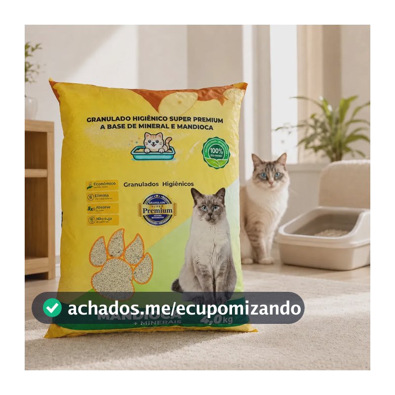 Areia Higiênica Granulado Para Gatos 4kg Mandioca + Minerais Controle De Odores Alta Absorção Econômica Biodegradável Não Suja Patinhas Rende Mais Banheiro Sanitário Pet Super Premium