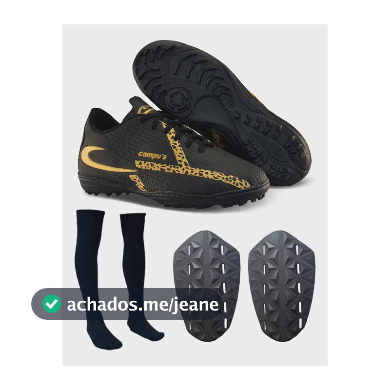 Kit Chuteira Society Com Meião E Caneleira / Grama Sintética Dourado 42