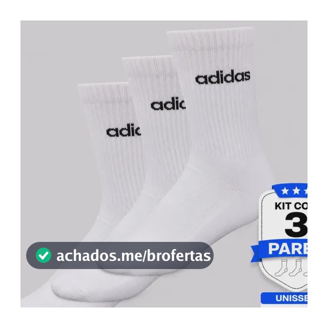Kit Meia adidas Lin Crew 3 Pares Branca