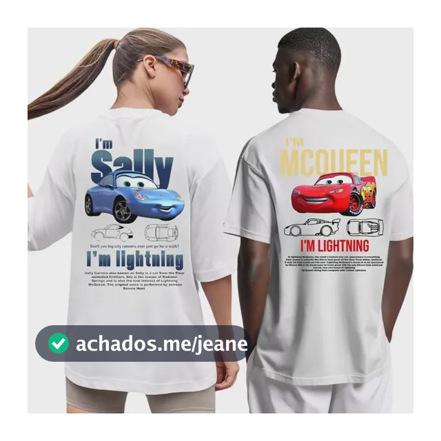 Kit Camiseta Casal Streetwear Carros  Mcqueen + Sally