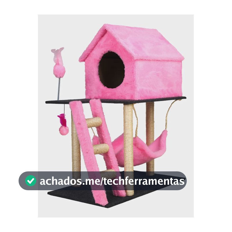 Arranhador Gato Casa Dois Andares com rede E Escada Cor Rosa