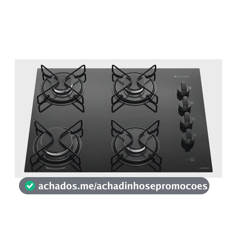 Cooktop 4 Bocas Atlas Agile Up Mesa Vidro Mega Chama Bivolt