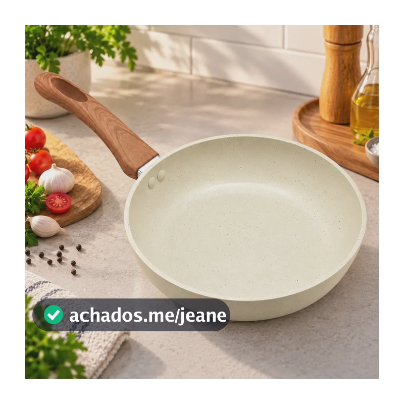 Frigideira Cerâmica Antiaderente Fogão Cooktop Indução Gás Bege 20cm