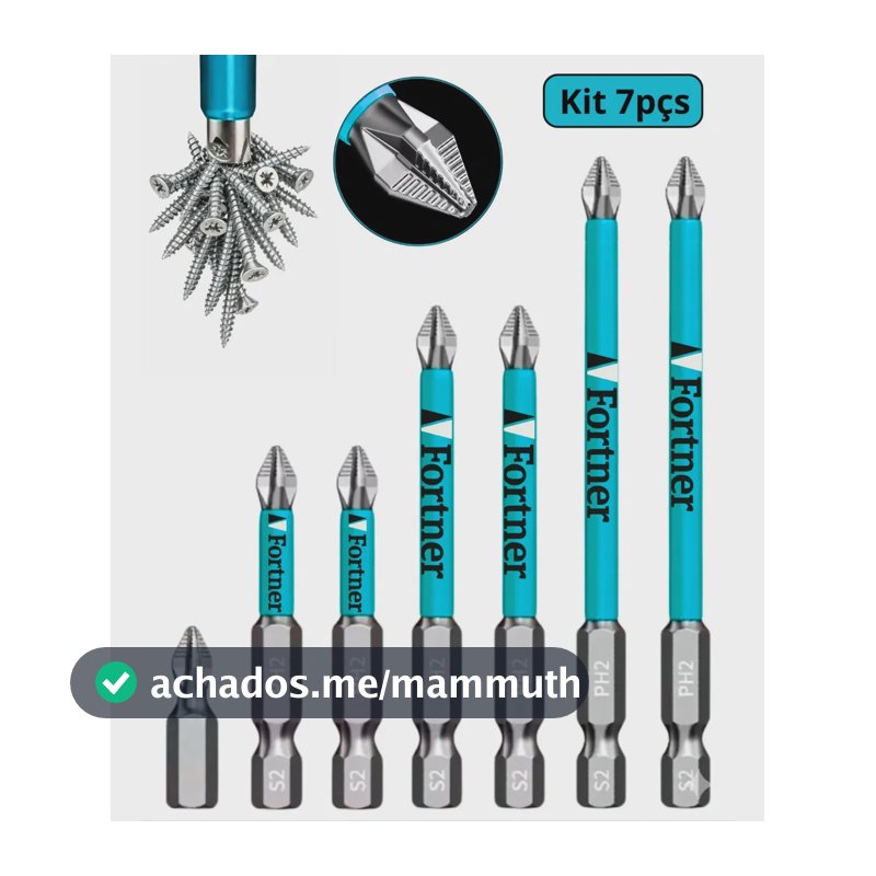 Ponta Bits Magnética Ph2 50mm + 70mm + 90mm Ponteira Imã Antiderrapante Parafusadeira Kit 7 Peças Fortner
